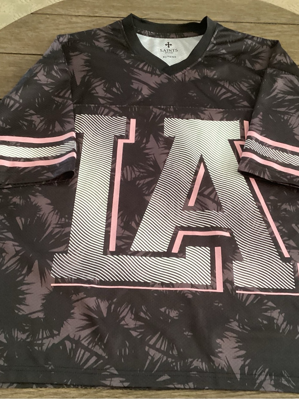 All Saints Men's LA Graphic Jersey - Black with Pink Accents